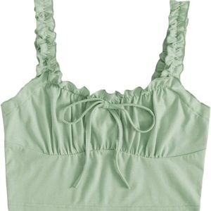 Safe Frill Trim Strap Tie Knot Ruched Bustier Crop Top